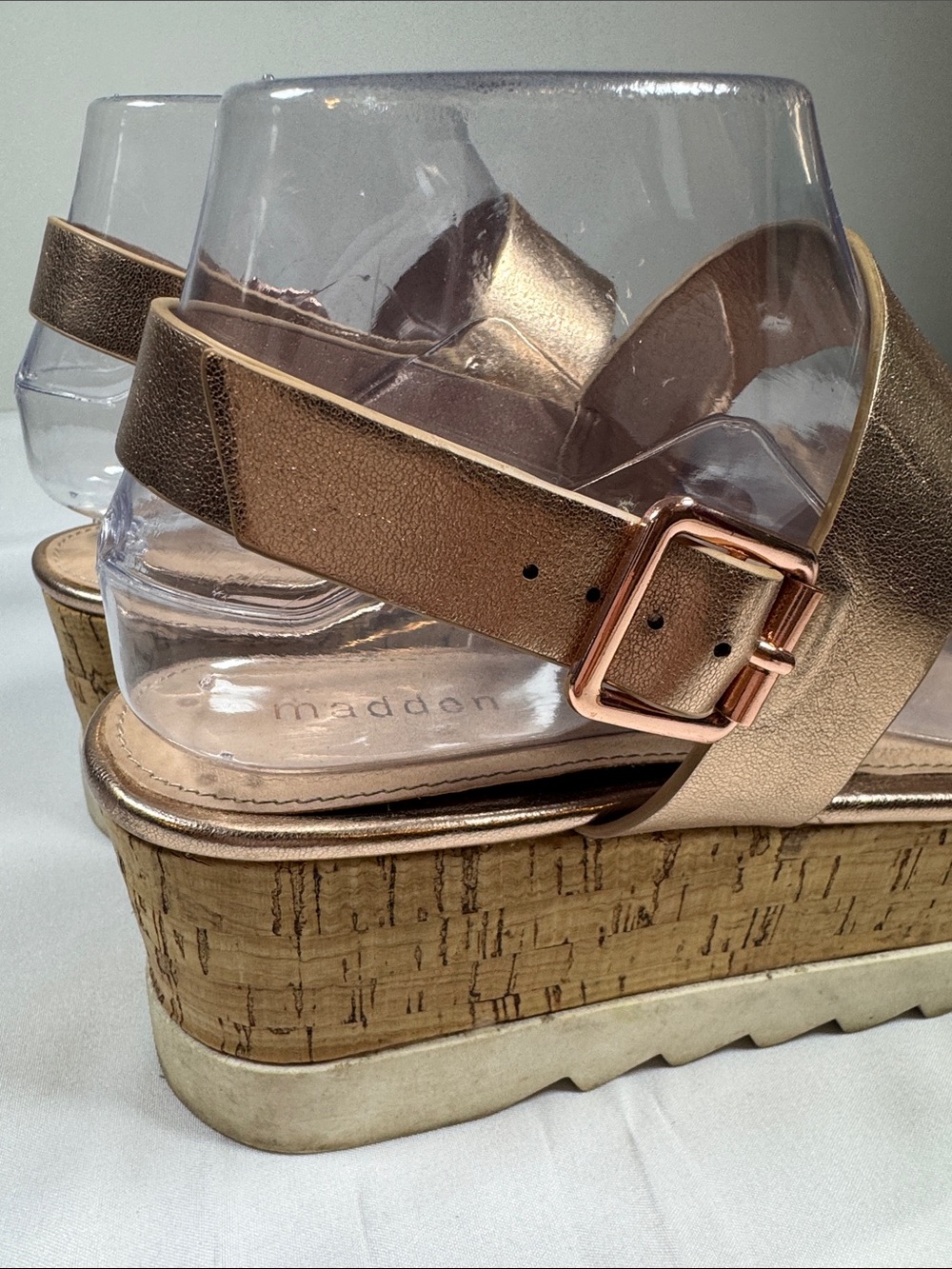 Madden Girl Rose Gold Cork Platform Sandal 8 leather - Picture 2 of 8